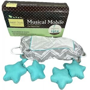 Sweet JoJo Designs Musical Mobile Stars Blue White Baby 0-5 Months Nursery Decor
